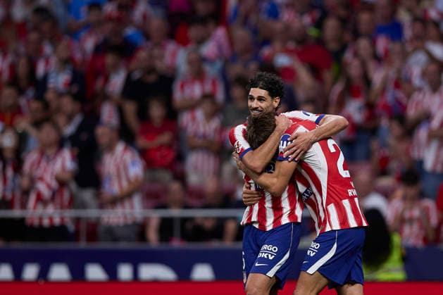 Robin Le Normand (Atletico de Madrid) celebrates after scoring his team˜s third goal during the LaLiga EA Sports match between Club AtlÃ tico de Madrid and Club AtlÃ tico Osasuna at Riyadh Air Metropolitano on September 16, 2026 in Madrid, Spain. (Photo by Manu Reino DeFodi Images) -