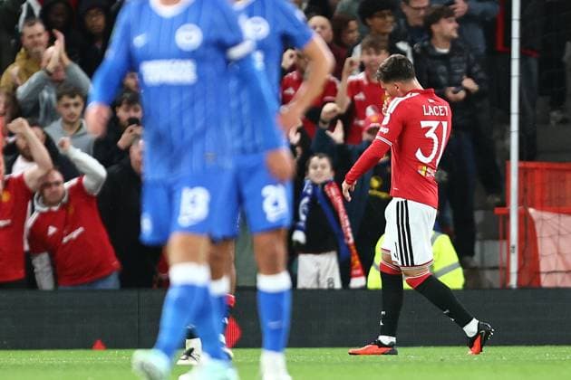 Shea Lacey of Manchester United, ManU celebrates scoring their sides first goal by kissing the badge Manchester United v Brighton & Hove Albion, EFL Carabao Cup, Football, Old Trafford, UK - 16 Sep 2026Manchester Old Trafford United Kingdom EDITORIAL USE ONLY No use with unauthorised audio, video, data, fixture lists, club league logos or live services. Online in-match use limited to 120 images, no video emulation. No use in betting, games or single club league player publications. Copyright: xPhilxOldham Shutterstockx 17154491t