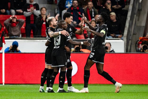 UEFA Europa League 2026 2027, Bayer 04 Leverkusen vs. NK Celje, 1. Spieltag, Mittwoch, 16.09.2026 BayArena (Nordrhein-Westfalen, Deutschland) Tor zum 1:0 durch Aleix Garcia Jubel Freude Emotionen Torjubel Malik Tillman Moussa Diaby Edmond Tapsoba Copyright: xCelinaxLeiersx