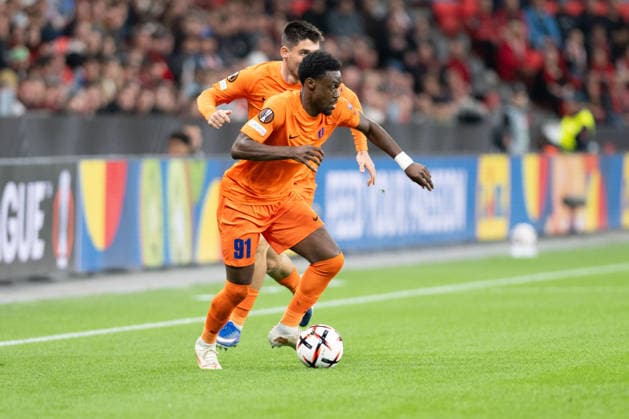 Veton Tusha 91 (NK Celje) am Ball, Bayer 04 Leverkusen vs. NK Celje, Fussball, UEFA Europa League, Gruppenphase, 2026 2027, 16.09.2026 Leverkusen Nordrhein-Westfalen Deutschland