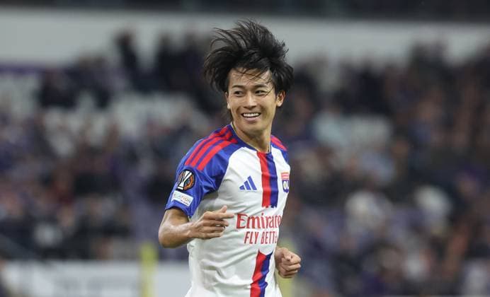 Lyon s Keito Nakamura celebrates after scoring during a soccer game between Belgian RSC Anderlecht and French Olympique Lyonnais, Wednesday 16 September 2026 in Brussels, on the first day (out of 8) of the league phase of the UEFA Europa League tournament. VIRGINIExLEFOUR  x186658085x