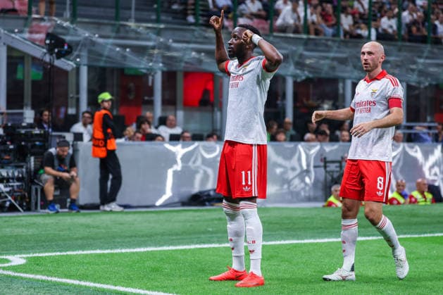 Dodi Lukebakio of SL Benfica celebrates after scoring a goal during UEFA Europa League 2026 27 League Phase - Matchday 1 football match between AC Milan and SL Benfica. Italy Copyright: xBEAUTIFULxSPORTS Carabellix