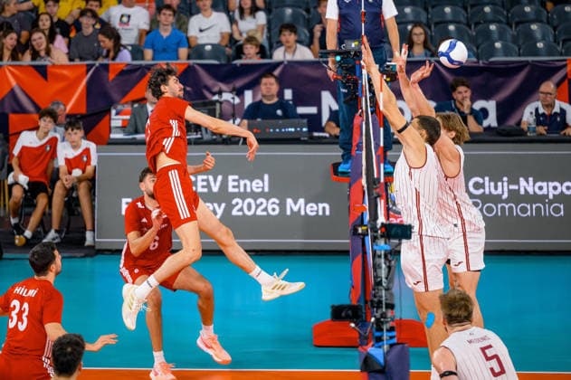 Turkiye v Latvia - CEV EuroVolley 2026 Men CLUJ-NAPOCA, ROMANIA - SEPTEMBER 16: Ahmet Tumer of Turkiye in action during the CEV 2026 European Men s Volleyball Championship Group D match between Turkiye and Latvia at BT Arena in Cluj-Napoca, Romania, on September 16, 2026. Stringer Anadolu Cluj-napoca Romania. Editorial use only. Please get in touch for any other usage.  Copyright: x2026xAnadoluxStringerx