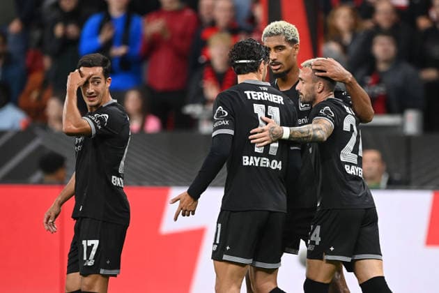 -tj- Bayer Leverkusen nach dem Eigentor von Svit SESLAR (NK Celje) zum 1-0-, Jubel, jubeln, Freude, cheers, Bayer Leverkusen - NK Celje Fussball UEFA Europa League 1. Spieltag, matchday1, am 16.09.2026 in Leverkusen Deutschland. UEFA regulations prohibit any use of photographs as image sequences and or quasi-video Â