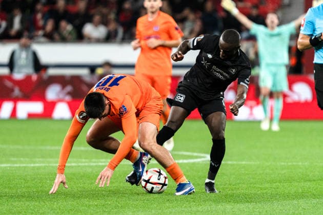 UEFA Europa League 2026 2027, Bayer 04 Leverkusen vs. NK Celje, 1. Spieltag, Mittwoch, 16.09.2026 BayArena (Nordrhein-Westfalen, Deutschland) Svit Seslar Moussa Diaby Zweikampf Duell Copyright: xCelinaxLeiersx