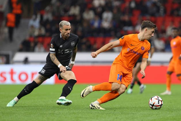 Aleix Garcia (Bayer 04 Leverkusen) und Luka Vesner Ticic (NK Celje) battle for the ball during the UEFA Europa League 2026 27 League Phase match between Bayer 04 Leverkusen and NK Celje at BayArena on September 16, 2026 in Leverkusen, Germany. (Photo by Oliver Kaelke DeFodi Images) -