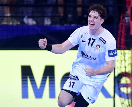 EHF Champions League. Noam Leopold from HBC Nantes celebrates during EHF Champions League group phase match between HC Vardar and HBC Nantes in Skopje, North Macedonia, September 16 2026. IMAGO PETR STOJANOVSKI