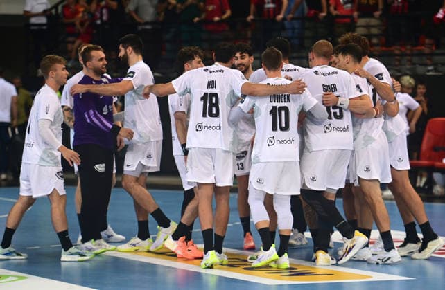 EHF Champions League. Players of HBC Nantes celebrate after winning the EHF Champions League group phase match between HC Vardar and HBC Nantes in Skopje, North Macedonia, September 16 2026. IMAGO PETR STOJANOVSKI