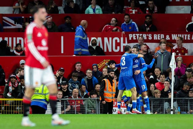 Carabao Cup round 3 Manchester United, ManU v Brighton & Hove Albion Pascal Groß of Brighton & Hove Albion celebrates his goal to make it 2-2 during the Carabao Cup round 3 match Manchester United vs Brighton & Hove Albion at Old Trafford, Manchester, United Kingdom on 16 September 2026 (Photo by Mark Cosgrove News Images) Manchester Old Trafford Greater Manchester United Kingdom Copyright: xMarkxCosgrove NewsxImagesx