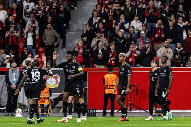 UEFA Europa League: Bayer 04 Leverkusen - NK Celje; 16.09.2026 Bayer 04 Leverkusen bejubelt das Tor, 2:0 durch Facundo Medina (Bayer 04 Leverkusen, 2) UEFA Europa League 1. Spieltag: Bayer 04 Leverkusen - NK Celje; BayArena, Leverkusen; 16.09.2026 Copyright: xBEAUTIFULxSPORTS Buriakovx