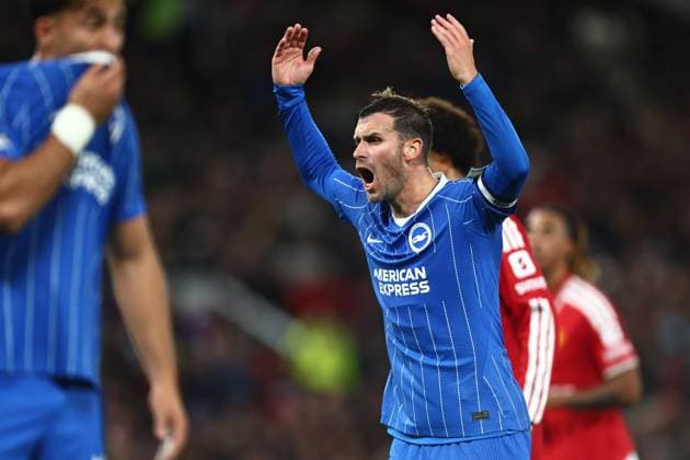Pascal Gross of Brighton urges their side on Manchester United, ManU v Brighton & Hove Albion, EFL Carabao Cup, Football, Old Trafford, UK - 16 Sep 2026Manchester Old Trafford United Kingdom EDITORIAL USE ONLY No use with unauthorised audio, video, data, fixture lists, club league logos or live services. Online in-match use limited to 120 images, no video emulation. No use in betting, games or single club league player publications. Copyright: xPhilxOldham Shutterstockx 17154491bg