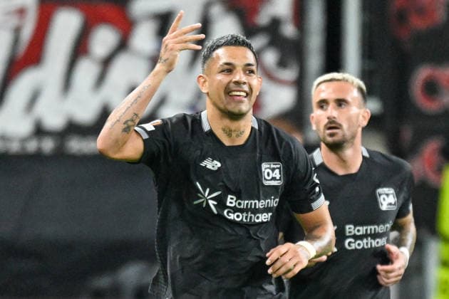 Facundo Medina (Leverkusen 2) jubelt nach dem Tor zum 2:0 16.09.2026 ¢ Fussball ¢ Europa League ¢ Bayer 04 Leverkusen vs NK Celje, BayArena, Leverkusen, NRW Germany