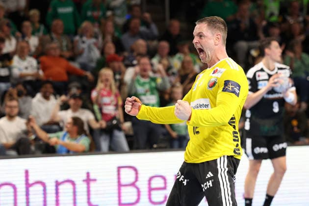 16.09.2026, xBHAx, Handball, EHF Champions League, Saison 2026 2027, CL, Füchse Berlin - One Veszprem HC, Max-Schmeling-Halle: Andreas Palicka (Füchse Berlin 12) beim Jubeln Berlin Deutschkand