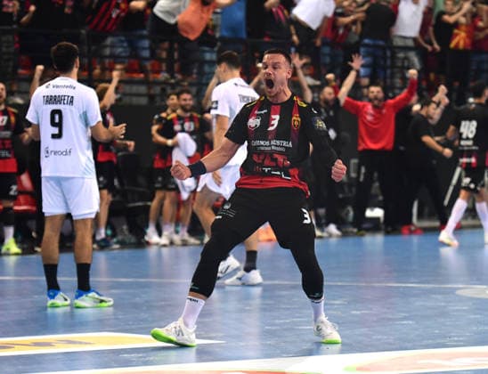 EHF Champions League. Veselin Vorkapic from HC Vardar celebrates during EHF Champions League group phase match between HC Vardar and HBC Nantes in Skopje, North Macedonia, September 16 2026. IMAGO PETR STOJANOVSKI