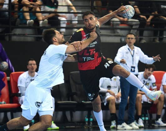 EHF Champions League. Mohamned Abdelhak from HC Vardar during EHF Champions League group phase match between HC Vardar and HBC Nantes in Skopje, North Macedonia, September 16 2026. IMAGO PETR STOJANOVSKI