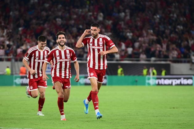 UEFA Europa League - Olympiacos FC vs Jagiellonia BiaÅ‚ystok - Roman Yaremchuk of Olympiacos FC celebrates after scoring the 2-1 during the UEFA Europa League Phase matchday 1 soccer match between Olympiacos FC and Jagiellonia BiaÅ‚ystok at the Georgios Karaiskakis Stadium in Piraeus, Greece, 16 September 2026. IMAGO ONE INCH PRODUCTIONS PIRAEUS GREECE Copyright: xONExINCHxPRODUCTIONSx 7089241