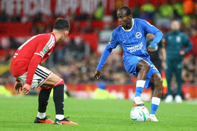 MANCHESTER, ENGLAND, SEPTEMBER 16: Malick Yalcouyé of Brighton & Hove Albion controls the ball during a Carabao Cup Third Round match between Manchester United, ManU and Brighton & Hove Albion at the Old Trafford on September 16, 2026 in York, England. (Photo by Zach Forster Sports Press Photo) Copyright: xZachxForster SportsxPressxPhotox Sportspressphoto_SPR233144