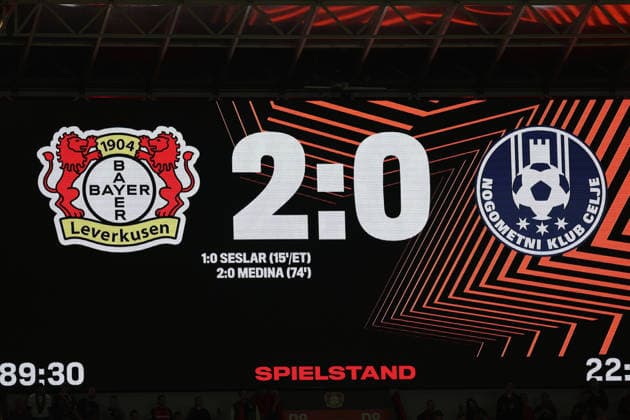 16.09.2026,GER, Fussball, Herren, Europa League, Saison 2026 2027, 1. Spieltag Ligaphase, Bayer 04 Leverkusen (GER) vs. NK Celje (SVN) Endstand 2:0 DFB DFL regulations prohibit any use of photographs as image sequences and or quasi-video Leverkusen BayArena NRW Deutschland Germany Copyright: xNordphoto Meuterx