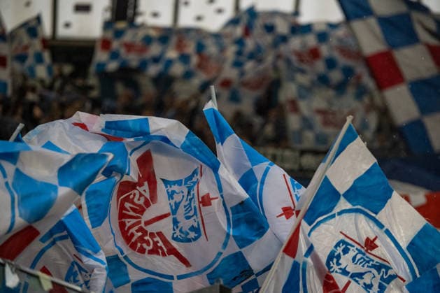 Rostock, Deutschland 16. September 2026: 3. Liga - 2026 2027 - Sp. 6 - FC Hansa Rostock gegen VfB Stuttgart II Im Bild: HANSA Kogge Fan Fahne DFB DFL regulations prohibit any use of photographs as image sequences and or quasi-video Copyright: xFotostandx xVoelkerx