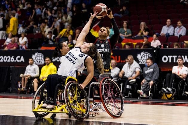 OTTAWA, CANADA - SEPTEMBER 16: Roli-Ann Neubauer (Germany, 11) controls the ball against Laurie Williams (Great Britain, 8) during the Ottawa IWBF Wheelchair Basketball World Championships match between Great Britain vs. Germany at Arena at TD Place on matchday 8 of the Ottawa IWBF Wheelchair Basketball World Championships on September 16, 2026 in Ottawa, Canada. Canada Copyright: xSteffiexWunderlx
