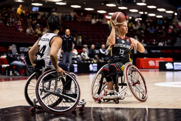 OTTAWA, CANADA - SEPTEMBER 16: Svenja Mayer (Germany, 13) controls the ball against Joy Haizelden (Great Britain, 14) during the Ottawa IWBF Wheelchair Basketball World Championships match between Great Britain vs. Germany at Arena at TD Place on matchday 8 of the Ottawa IWBF Wheelchair Basketball World Championships on September 16, 2026 in Ottawa, Canada. Canada Copyright: xSteffiexWunderlx