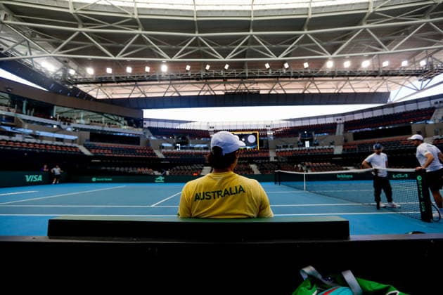 September 17, 2026, Brisbane, Australia: Adam Walton seen taking a break during Australian Davis Cup Team training at Pat Rafter Arena. Australian Davis Cup Team training prior to their World Group I tie versus Poland. The Round is being held at Pat Rafter Arena. Brisbane Australia - ZUMAs197 20260917_aaa_s197_021 Copyright: xRichardxHainesx