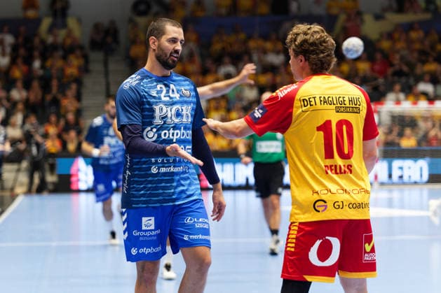 GOG v Pick Szeged, EHF Champions League Handball, Svendborg, Denmark Svendborg, Denmark. 16th, September 2026. Mario Sostaric (24) of Pick Szeged and Lucas Pellas (10) of GOG seen during the EHF Champions League match between GOG and Pick Szeged at Arena Svendborg in Svendborg. Denmark, Svendborg, Arena Svendborg  Copyright: xGonzalesxPhoto LauxNielsenx
