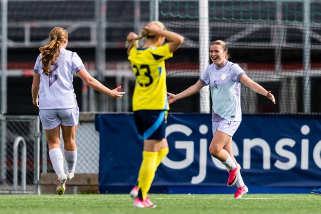 260917 Maria Berg Birkeland of Norway celebrates after scoring the 1-0 goal during the under 15 friendly match between Norway and Sweden on September 17, 2026 in Lorenskog. Photo: Marius Simensen BILDBYRAN COP 238 bbeng dam football fotball fotboll jubel norge norway soccer sverige sweden treningskamp Copyright: MARIUSxSIMENSEN BB260917BB178