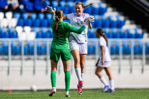 260917 Maria Berg Birkeland of Norway celebrates after scoring the 1-0 goal during the under 15 friendly match between Norway and Sweden on September 17, 2026 in Lorenskog. Photo: Marius Simensen BILDBYRAN COP 238 bbeng dam football fotball fotboll jubel norge norway soccer sverige sweden treningskamp Copyright: MARIUSxSIMENSEN BB260917BB179