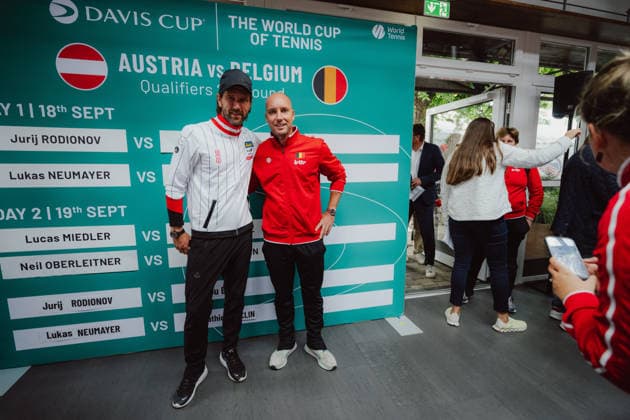 TENNIS - Davis Cup, AUT vs BEL VIENNA,AUSTRIA,17.SEP.26 - TENNIS - ITF Davis Cup, qualification round 2, Austria vs Belgium, preview. Image shows sporting director Juergen Melzer (OETV) and captain Steve Darcis (BEL).  GEPAxpictures xAlexanderxSolc