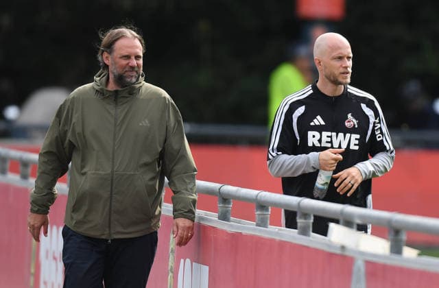 17.09.2026, xophax, Fussball 1.Bundesliga, 1.FC Koeln Training . Tim Steidten , links und Rene Wagner ( 1.FC Köln ) (DFL DFB REGULATIONS PROHIBIT ANY USE OF PHOTOGRAPHS as IMAGE SEQUENCES and or QUASI-VIDEO) Koeln