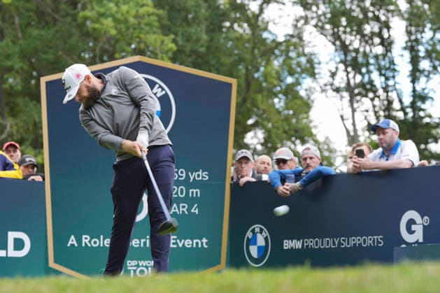 VIRGINIA WATER, ENGLAND - SEPTEMBER 17: Tyrrell Hatton (ENG) plays from the third tee during Round 1 at the BMW PGA, Golf Herren Championship at Wentworth Golf Club, Virginia Water on September 17, 2026 in Surrey, England The BMW PGA Championship