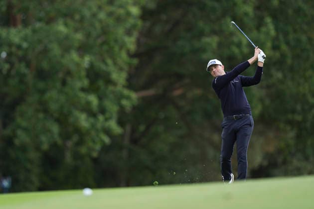 VIRGINIA WATER, ENGLAND - SEPTEMBER 17: Joel Girrbach (SUI) plays from the first fairway during Round 1 at the BMW PGA, Golf Herren Championship at Wentworth Golf Club, Virginia Water on September 17, 2026 in Surrey, England The BMW PGA Championship