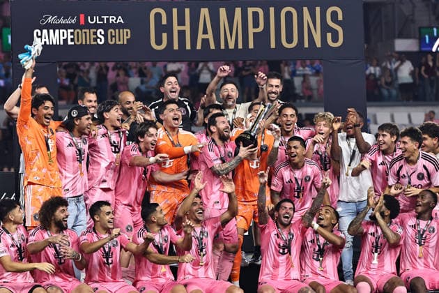 MIAMI, FL - SEPTEMBER 16: Inter Miami CF Forward Lionel Messi (10) is seen with the Michelob ULTRA Campeones trophy during the post match ceremony at the 2026 Michelob ULTRA Campeones Cup soccer match between Inter Miami CF and Cruz Azul on September 16, 2026 at NU Stadium, Miami, Fla.(Photo by Chris Arjoon Icon Sportswire) SOCCER: SEP 16 Campeones Cup Final Inter Miami CF vs Cruz Azul EDITORIAL USE ONLY Icon2609160000044