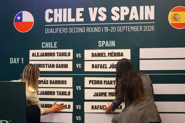 Tenis, Chile vs Espana. Sorteo para los partidos entre Chile contra Espana por Copa Davis. Santiago, Chile. 17 09 2026 Jonnathan Oyarzun Photosport Tennis, Chile vs Spain. Draw for the matches between Chile against Spain for the Davis Cup. Santiago, Chile. 17 09 2026 Jonnathan Oyarzun Photosport Sorteo Copa Davis 2026 Chile vs Espana 