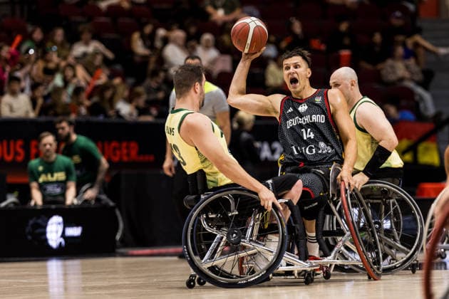 OTTAWA, CANADA - SEPTEMBER 17: Aliaksandr Halouski (Germany, 14) controls the ball during the Ottawa IWBF Wheelchair Basketball World Championships semi final match between Australia vs. Germany at Arena at TD Place on matchday 9 of the Ottawa IWBF Wheelchair Basketball World Championships on September 17, 2026 in Ottawa, Canada. Canada Copyright: xSteffiexWunderlx