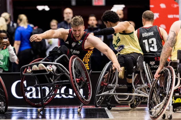 OTTAWA, CANADA - SEPTEMBER 17: Alexander Budde (Germany, 15) falling during the Ottawa IWBF Wheelchair Basketball World Championships semi final match between Australia vs. Germany at Arena at TD Place on matchday 9 of the Ottawa IWBF Wheelchair Basketball World Championships on September 17, 2026 in Ottawa, Canada. Canada Copyright: xSteffiexWunderlx