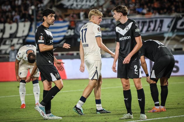 UEFA Europa League - OFI Crete FC vs TSG 1899 Hoffenheim - Nathan De Cat of TSG 1899 Hoffenheim react during the UEFA Europa League Phase matchday 1 soccer match between OFI Crete FC and TSG 1899 Hoffenheim at the Georgios Pankritio Stadium, in Heraklion, Greece, 17 September 2026. IMAGO ONE INCH PRODUCTIONS PIRAEUS GREECE Copyright: xONExINCHxPRODUCTIONSx 7090047