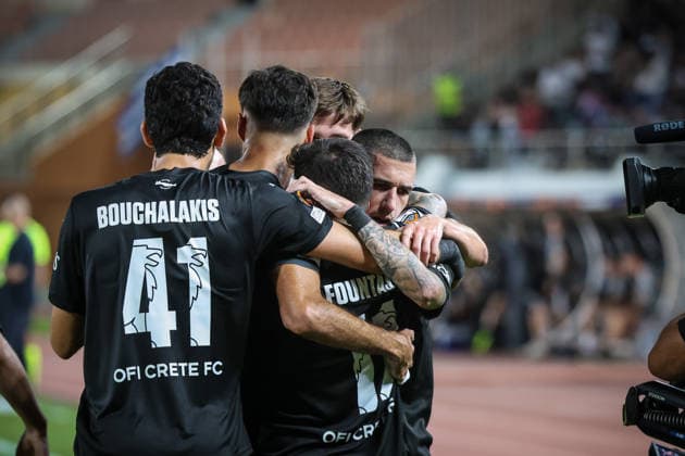 UEFA Europa League - OFI Crete FC vs TSG 1899 Hoffenheim - Aitor Cantalapiedra of OFI Crete FC celebrates after scoring the 1-0 during the UEFA Europa League Phase matchday 1 soccer match between OFI Crete FC and TSG 1899 Hoffenheim at the Georgios Pankritio Stadium, in Heraklion, Greece, 17 September 2026. IMAGO ONE INCH PRODUCTIONS PIRAEUS GREECE Copyright: xONExINCHxPRODUCTIONSx 7090088