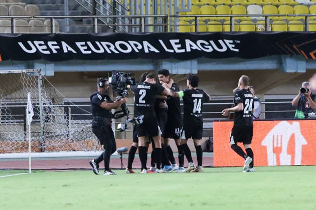 UEFA Europa League - OFI Crete FC vs TSG 1899 Hoffenheim - Aitor Cantalapiedra of OFI Crete FC celebrates after scoring the 1-0 during the UEFA Europa League Phase matchday 1 soccer match between OFI Crete FC and TSG 1899 Hoffenheim at the Georgios Pankritio Stadium, in Heraklion, Greece, 17 September 2026. IMAGO ONE INCH PRODUCTIONS PIRAEUS GREECE Copyright: xONExINCHxPRODUCTIONSx 7090098