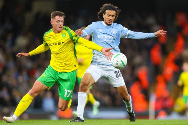 Manchester City v Norwich City, Carabao Cup Ante Crnac Of Norwich City battles with Ayyoub Bouaddi Of Manchester City during the Manchester City v Norwich City Carabao Cup 3rd Round match at the Etihad Stadium, Manchester, England on 17 September 2026 Credit: Lee Keuneke Every Second Media Editorial use only. All images are copyright Every Second Media Limited. No images may be reproduced without prior permission. All rights reserved. Premier League and Football League images are subject to licensing agreements with Football DataCo Limited. see https: www.football-dataco.com Copyright: xIMAGO EveryxSecondxMediax ESM-2168-0013 LeexKeunekex xEveryxSecondxMediax