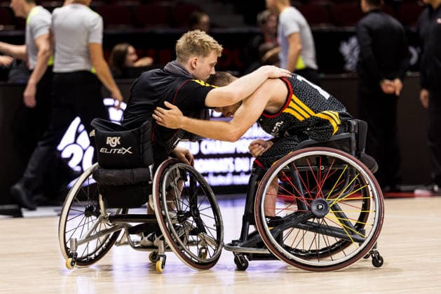 OTTAWA, CANADA - SEPTEMBER 17: Tobias Hell (Germany, 8) hugging Thomas Boehme (Böhme, Germany, 13) after losing the Ottawa IWBF Wheelchair Basketball World Championships semi final match between Australia vs. Germany at Arena at TD Place on matchday 9 of the Ottawa IWBF Wheelchair Basketball World Championships on September 17, 2026 in Ottawa, Canada. Canada Copyright: xSteffiexWunderlx