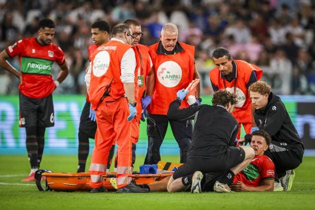 TURIN , 17-09-2026 , Allianz Stadium , season 2026 2027 , Europa League phase , match between Juventus and NEC Nijmegen , picture shows NEC player Clement Bischoff has a injury Juventus - NEC  x207187103x Copyright: