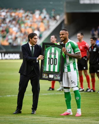 ESP: LaLiga EA Sports Real Betis v Getafe CF Natan Bernardo De Souza celebrates 100 games with Real Betis during LaLiga EA Sports match between Real Betis v Getafe CF played at La Cartuja Stadium, Seville on September 17 2026 in Spain Spain Soccer Copyright: xAgenciaxLOFx