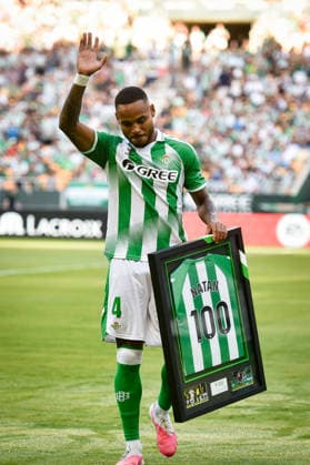 ESP: LaLiga EA Sports Real Betis v Getafe CF Natan Bernardo De Souza celebrates 100 games with Real Betis during LaLiga EA Sports match between Real Betis v Getafe CF played at La Cartuja Stadium, Seville on September 17 2026 in Spain Spain Soccer Copyright: xAgenciaxLOFx