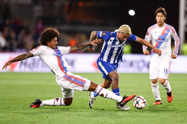 Crystal Palace v Lech Poznan 17 September 2026, London - UEFA Europa League - League Stage - Crystal Palace v Lech Poznan - Chris Richards of Crystal Palace and Allahyar Sayyadmanesh of Lech Poznan - Photo: Jacques Feeney Offside. London UK Copyright: xJacquesxFeeneyx xOffsidexOffside