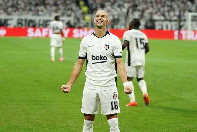 September 17, 2026, Besiktas, Istanbul, Turkey: Vaclav Cerny (C) of Besiktas celebrates after scoring his team s second goal during the UEFA Europa League - League Phase, Matchday 1 - football match between Besiktas and Olympique de Marseille at Besiktas Park in Istanbul, Turkey, on September 17, 2026. Besiktas Turkey - ZUMAu194 20260917_zip_u194_036 Copyright: xTolgaxUluturkx