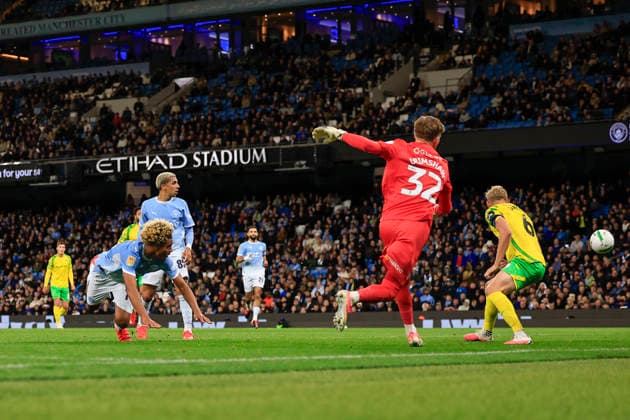 Manchester City v Norwich City, EFL Cup Floyd Samba (75) of Manchester City scores to make it 1-0 during the EFL Cup match between Manchester City and Norwich City at the Etihad Stadium, Manchester, UK on 17 September 2026. Manchester Etihad Stadium Manchester UK Editorial use only DataCo restrictions apply See www.football-dataco.com , Copyright: xConorxMolloyx PSI-24893-0081