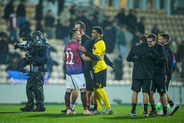 Europa League soccer 2026–2027 Lillestrøm SCU Torreense Lillestrøm 20260917 SCU Torreense s David Bruno and Lillestrøm s Daniel Joshua Bassi Jakobsen after the Europa League soccer match between Lillestrøm and SCU Torreense at Arasen Photo by Stian Lysberg Solum, NTB, Lillestrøm, Norway. EDITORIAL USE ONLY. RESTRICTED USE FOR BETTING COMPANIES.  Copyright: xStianxLysbergxSolumx xNTBx