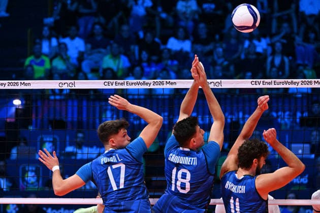 VOLLEYBALL - CEV Eurovolley Men - Italy vs. Slovenia Photo by IPA ABACAPRESS.COM88650606 - RYCHLICKI Kamil, Porro and Sanguinetti (Italy) Modena Italy  Copyright: xIPAxSport ABACAx